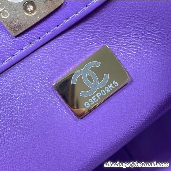 Good Product Chanel Shoulder Bag Grained Calfskin&Gold-Tone Metal AS3223 purple