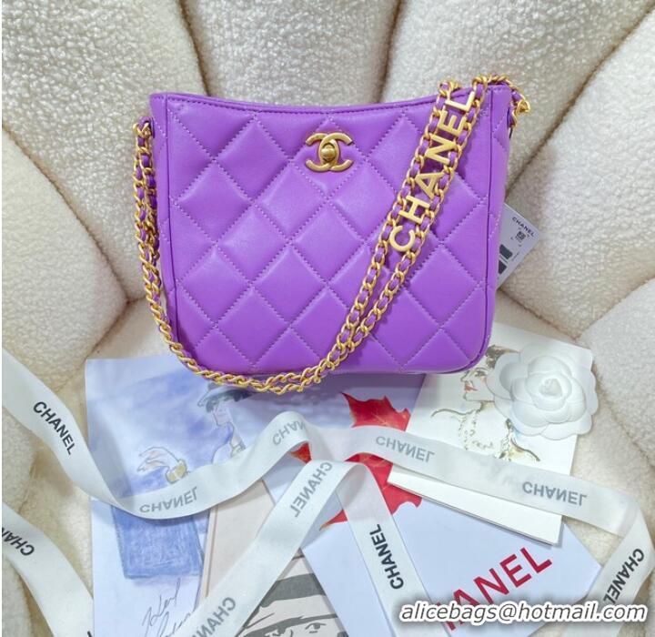 Good Product Chanel Shoulder Bag Grained Calfskin&Gold-Tone Metal AS3223 purple