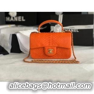 Famous Brand Chanel Snake skin mini flap bag with top handle AS2431 orange