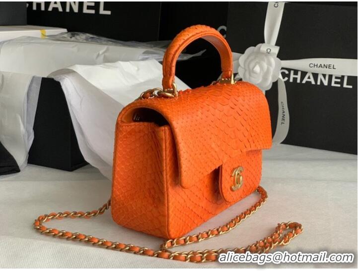 Famous Brand Chanel Snake skin mini flap bag with top handle AS2431 orange