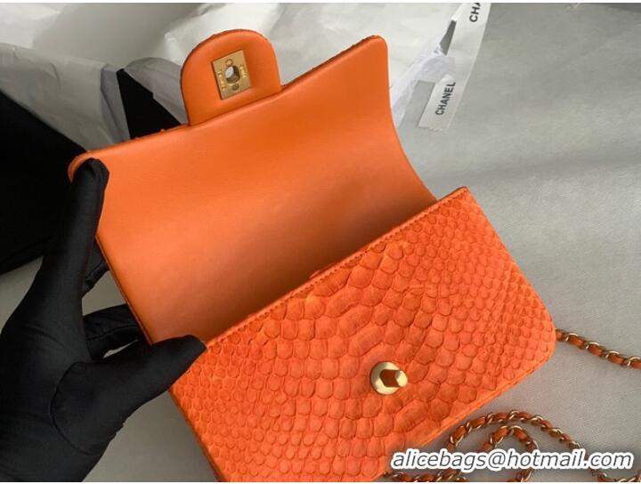 Famous Brand Chanel Snake skin mini flap bag with top handle AS2431 orange