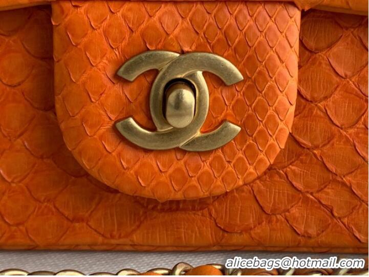 Famous Brand Chanel Snake skin mini flap bag with top handle AS2431 orange