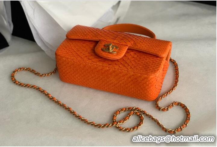 Famous Brand Chanel Snake skin mini flap bag with top handle AS2431 orange