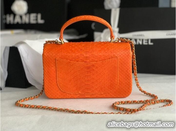 Famous Brand Chanel Snake skin mini flap bag with top handle AS2431 orange