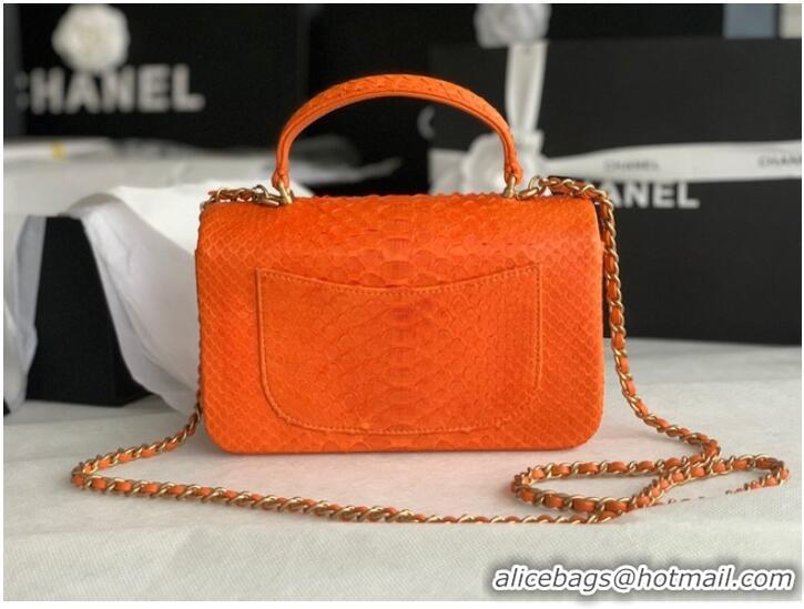 Famous Brand Chanel Snake skin mini flap bag with top handle AS2431 orange