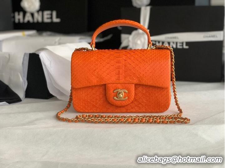 Famous Brand Chanel Snake skin mini flap bag with top handle AS2431 orange