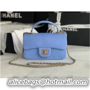 Promotional Chanel Snake skin mini flap bag with top handle AS2431 blue