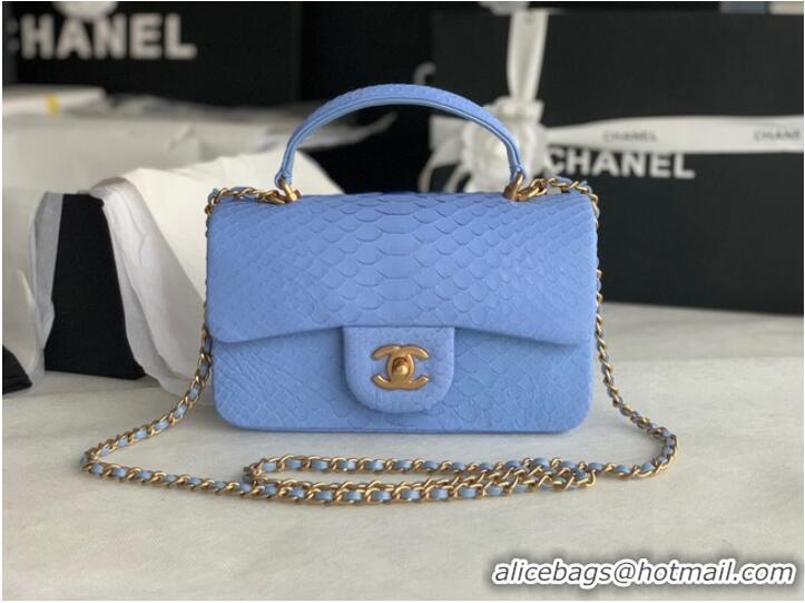 Promotional Chanel Snake skin mini flap bag with top handle AS2431 blue