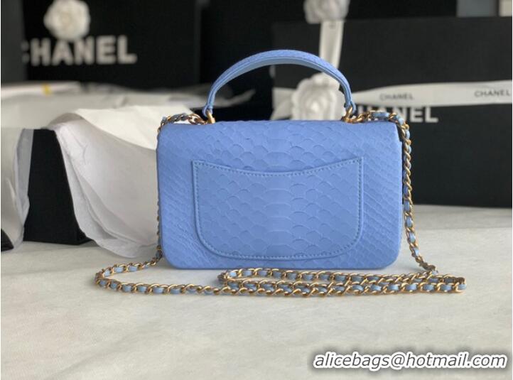 Promotional Chanel Snake skin mini flap bag with top handle AS2431 blue