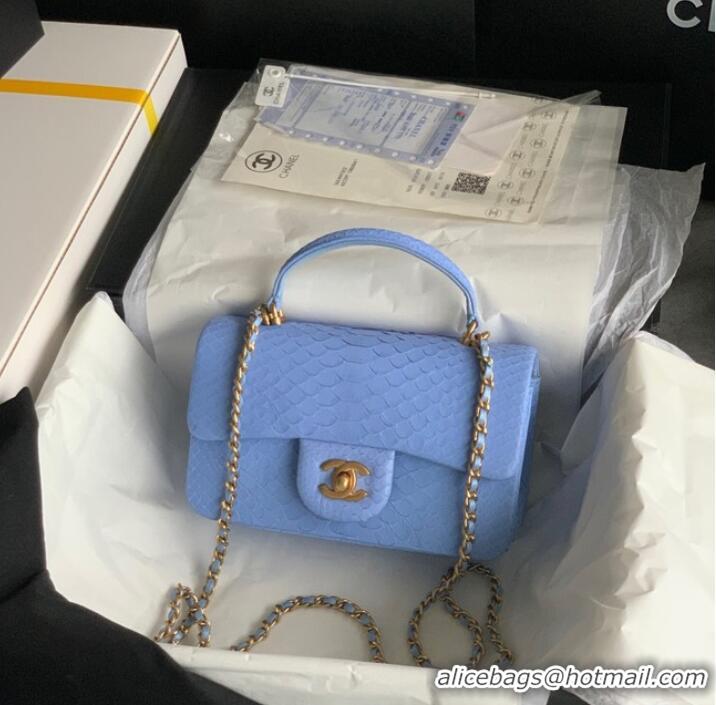 Promotional Chanel Snake skin mini flap bag with top handle AS2431 blue