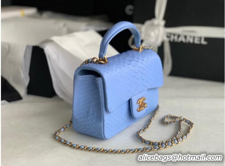 Promotional Chanel Snake skin mini flap bag with top handle AS2431 blue