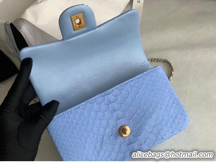 Promotional Chanel Snake skin mini flap bag with top handle AS2431 blue