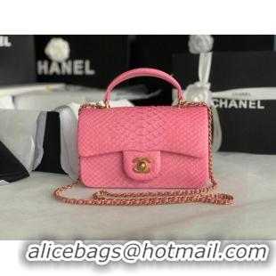 Top Design Chanel Snake skin mini flap bag with top handle AS2431 pink