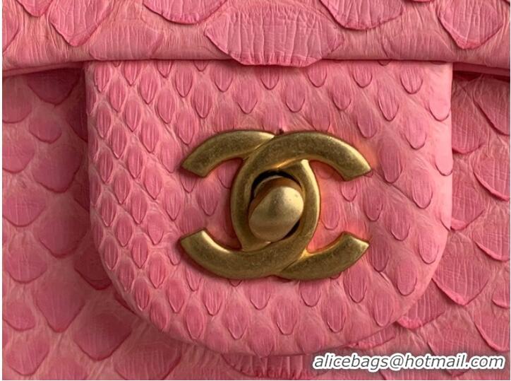 Top Design Chanel Snake skin mini flap bag with top handle AS2431 pink