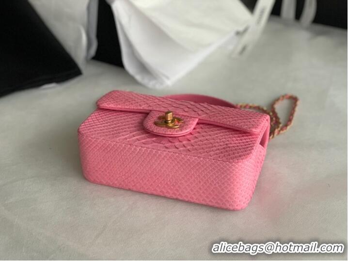 Top Design Chanel Snake skin mini flap bag with top handle AS2431 pink