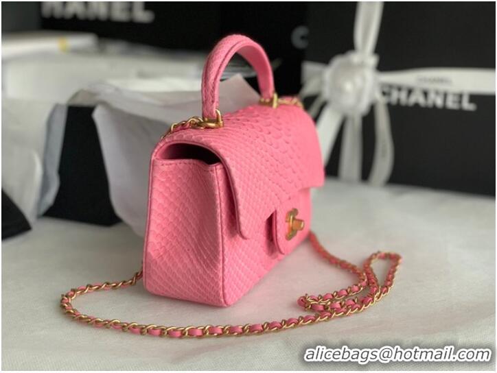 Top Design Chanel Snake skin mini flap bag with top handle AS2431 pink