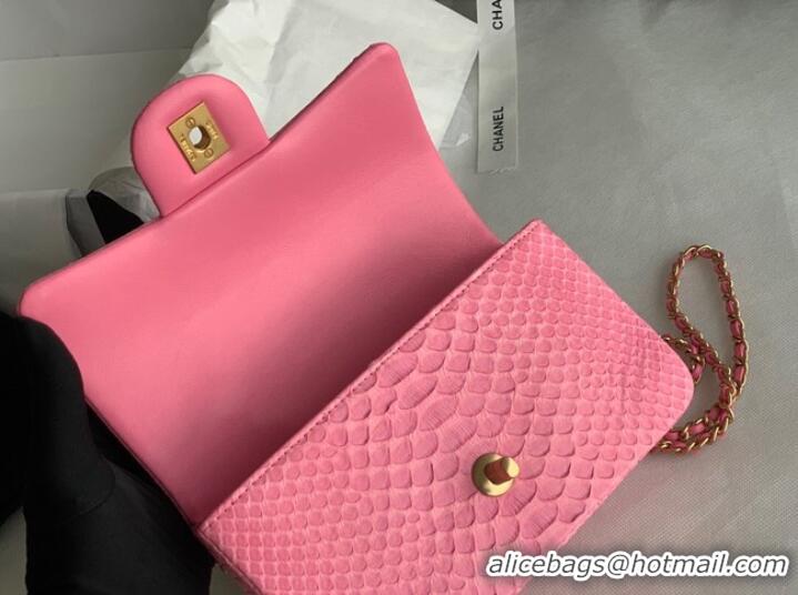 Top Design Chanel Snake skin mini flap bag with top handle AS2431 pink