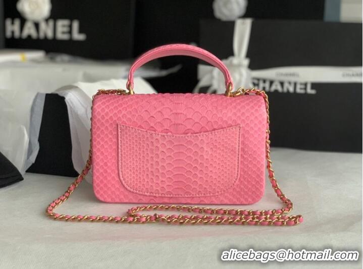 Top Design Chanel Snake skin mini flap bag with top handle AS2431 pink