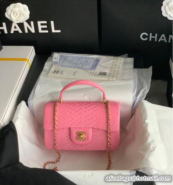 Top Design Chanel Snake skin mini flap bag with top handle AS2431 pink