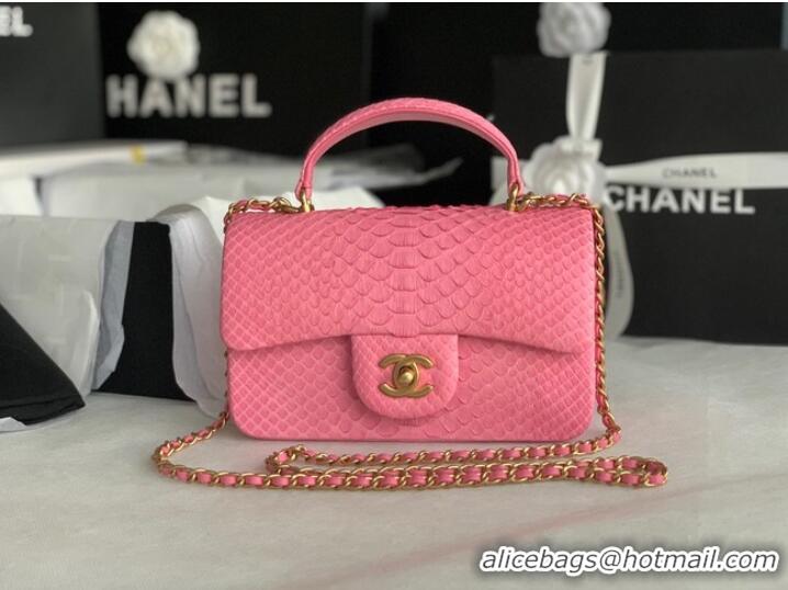 Top Design Chanel Snake skin mini flap bag with top handle AS2431 pink