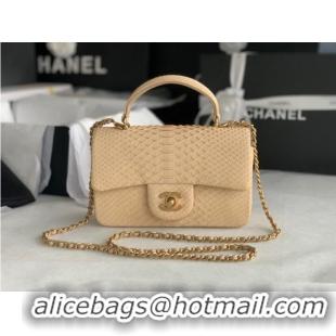 Classic Chanel Snake skin mini flap bag with top handle AS2431 apricot