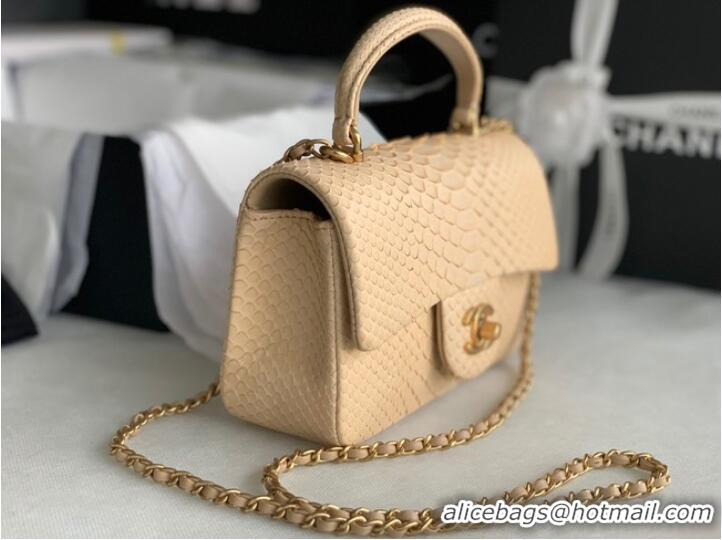 Classic Chanel Snake skin mini flap bag with top handle AS2431 apricot