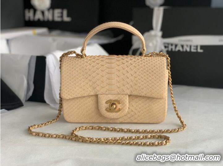 Classic Chanel Snake skin mini flap bag with top handle AS2431 apricot