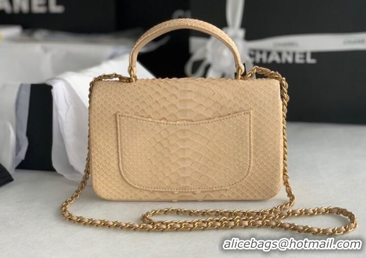 Classic Chanel Snake skin mini flap bag with top handle AS2431 apricot