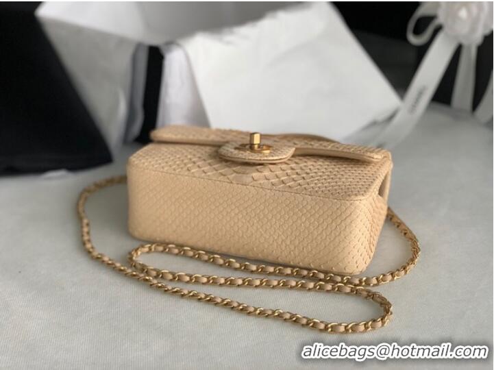 Classic Chanel Snake skin mini flap bag with top handle AS2431 apricot