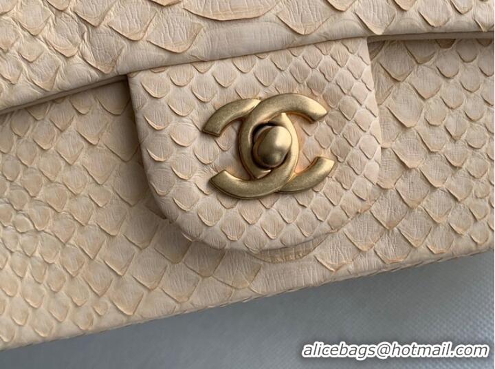 Classic Chanel Snake skin mini flap bag with top handle AS2431 apricot