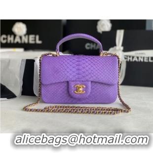 Super Quality Chanel Snake skin mini flap bag with top handle AS2431 purple