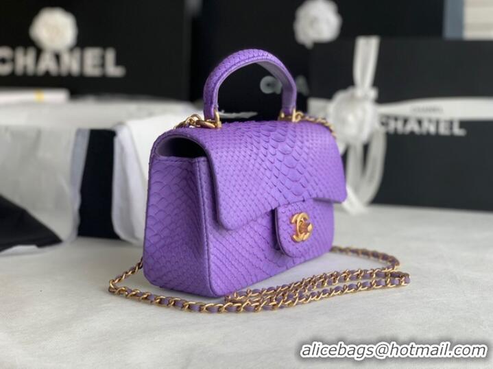 Super Quality Chanel Snake skin mini flap bag with top handle AS2431 purple