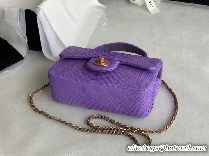 Super Quality Chanel Snake skin mini flap bag with top handle AS2431 purple