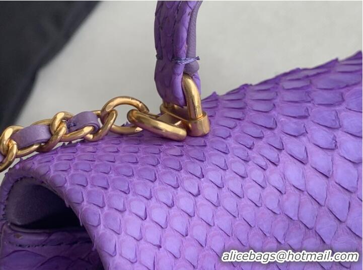 Super Quality Chanel Snake skin mini flap bag with top handle AS2431 purple