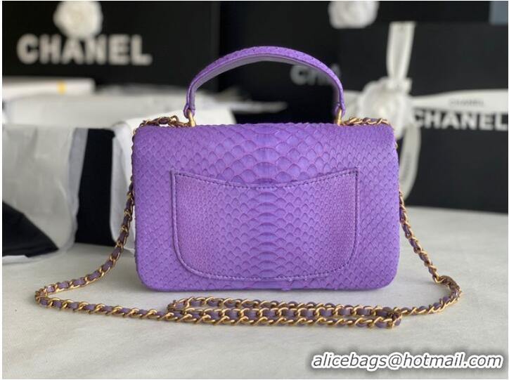 Super Quality Chanel Snake skin mini flap bag with top handle AS2431 purple