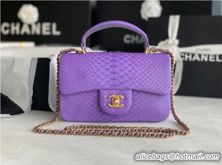 Super Quality Chanel Snake skin mini flap bag with top handle AS2431 purple