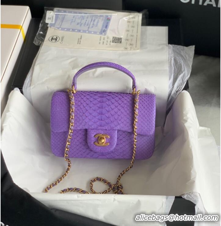 Super Quality Chanel Snake skin mini flap bag with top handle AS2431 purple