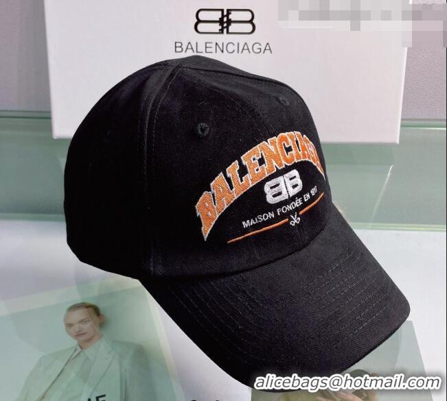 Top Quality Balenciaga Canvas Baseball Hat B01109 Black 2022