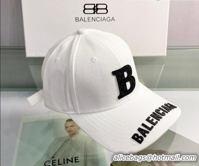 Well Crafted Balenciaga Canvas Baseball Hat 053166 White 2022