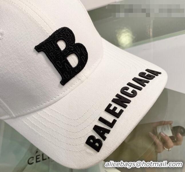 Well Crafted Balenciaga Canvas Baseball Hat 053166 White 2022