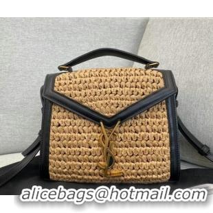 Famous Brand Saint Laurent Cassandra Mini Top Handle Bag in Raffia and Leather 623930 2021