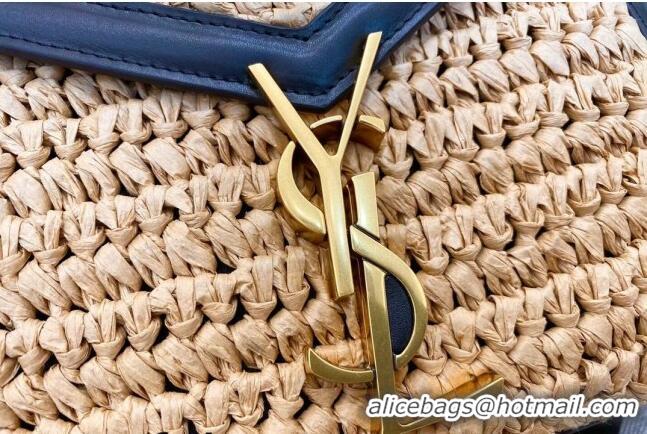 Famous Brand Saint Laurent Cassandra Mini Top Handle Bag in Raffia and Leather 623930 2021