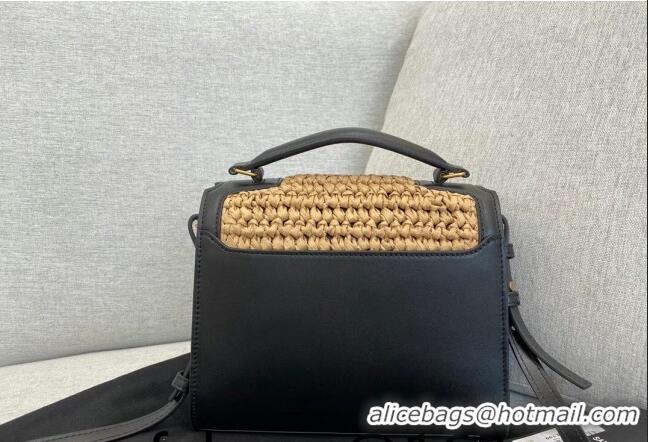 Famous Brand Saint Laurent Cassandra Mini Top Handle Bag in Raffia and Leather 623930 2021