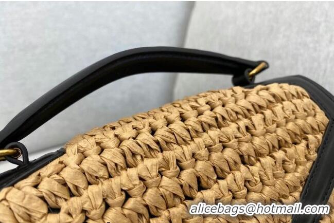 Famous Brand Saint Laurent Cassandra Mini Top Handle Bag in Raffia and Leather 623930 2021