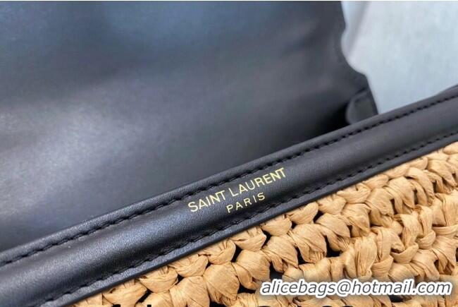 Famous Brand Saint Laurent Cassandra Mini Top Handle Bag in Raffia and Leather 623930 2021