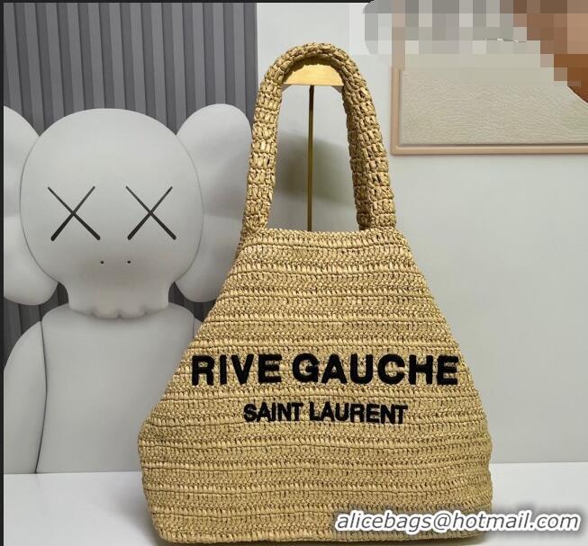 Top Grade Saint Laurent Rive Gauche Supple Tote Bag in Raffia Crochet 688864 Naturel Beige 2022