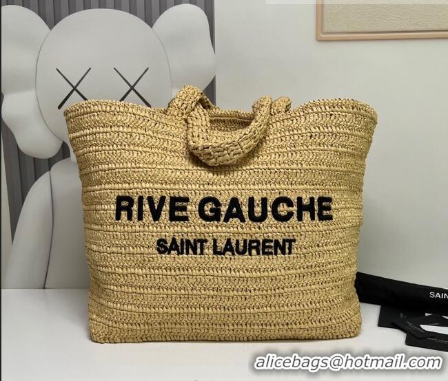 Top Grade Saint Laurent Rive Gauche Supple Tote Bag in Raffia Crochet 688864 Naturel Beige 2022