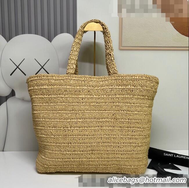 Top Grade Saint Laurent Rive Gauche Supple Tote Bag in Raffia Crochet 688864 Naturel Beige 2022