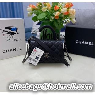 Good Taste Chanel coco mini flap bag with top handle AS2215 black&Silver-Tone Metal