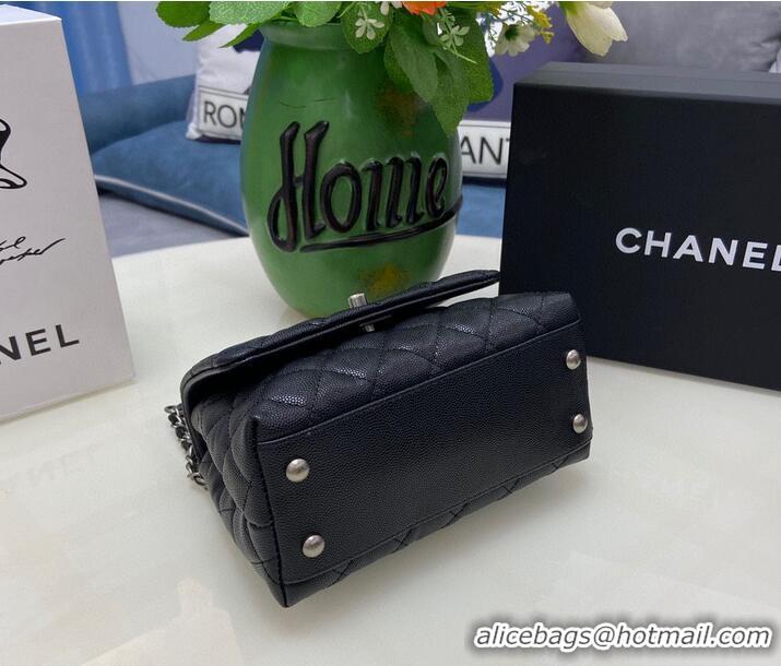 Good Taste Chanel coco mini flap bag with top handle AS2215 black&Silver-Tone Metal